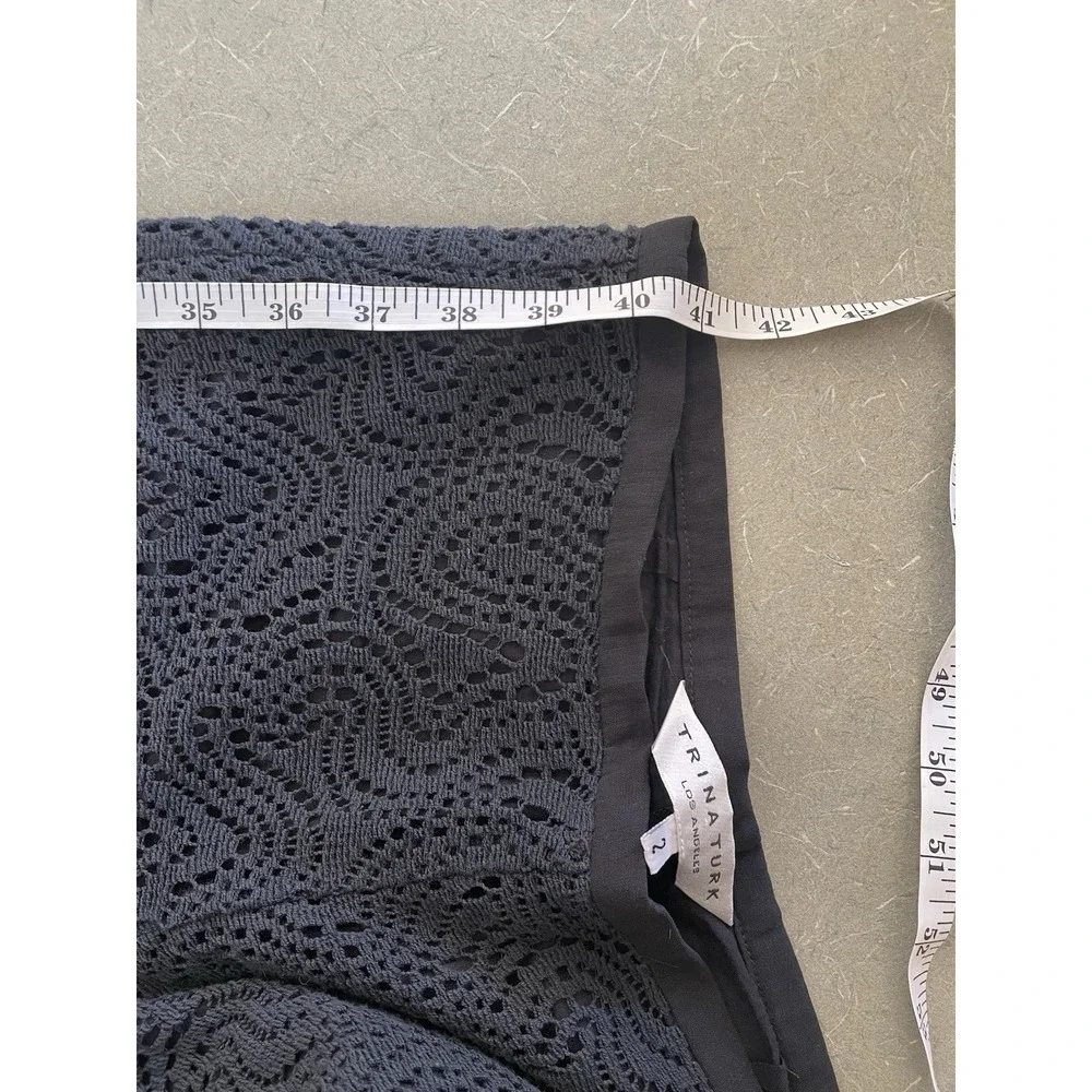 Trina Turk Black Crochet Lace Overlay Wide Leg Pant Beach Fairy Grunge Boho 2 - Picture 6 of 9